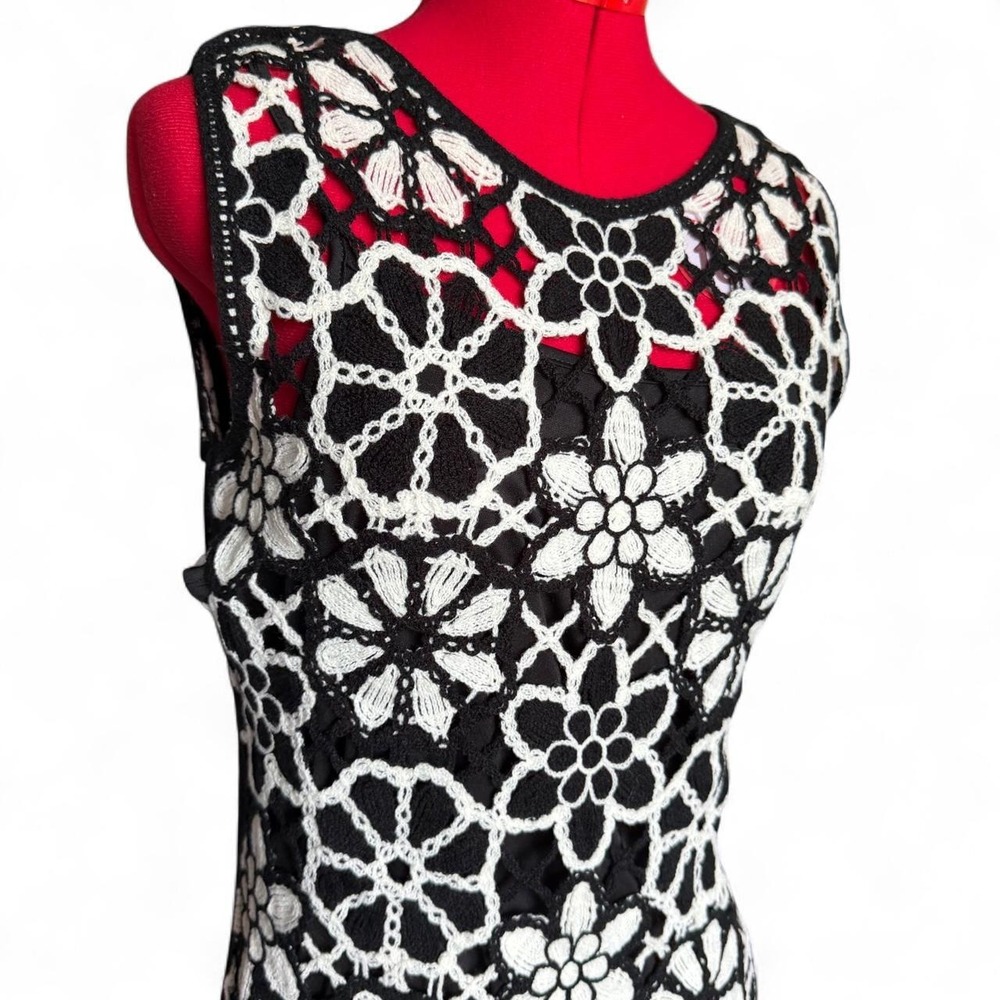 Zarr Collection black and white floral crochet dress w black slip dress size XL - Picture 2 of 8
